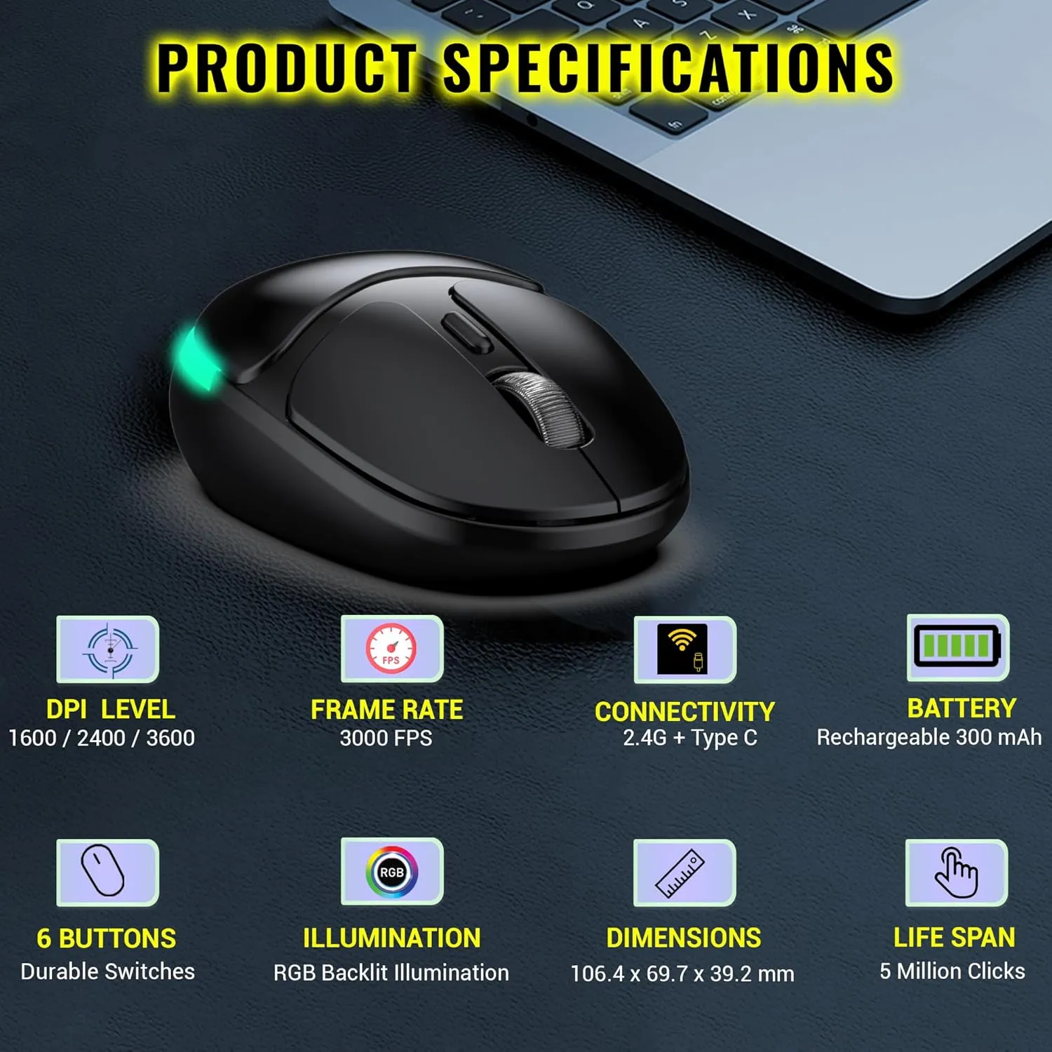 Ant Esports GM325 PRO Mini Wireless Static RGB Gaming Mouse (Black) overview 11