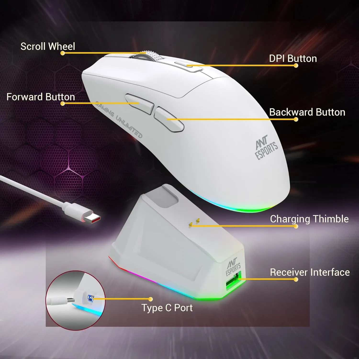 Ant Esports GM810 Pro Wireless Optical Gaming Mouse (White) overview 5