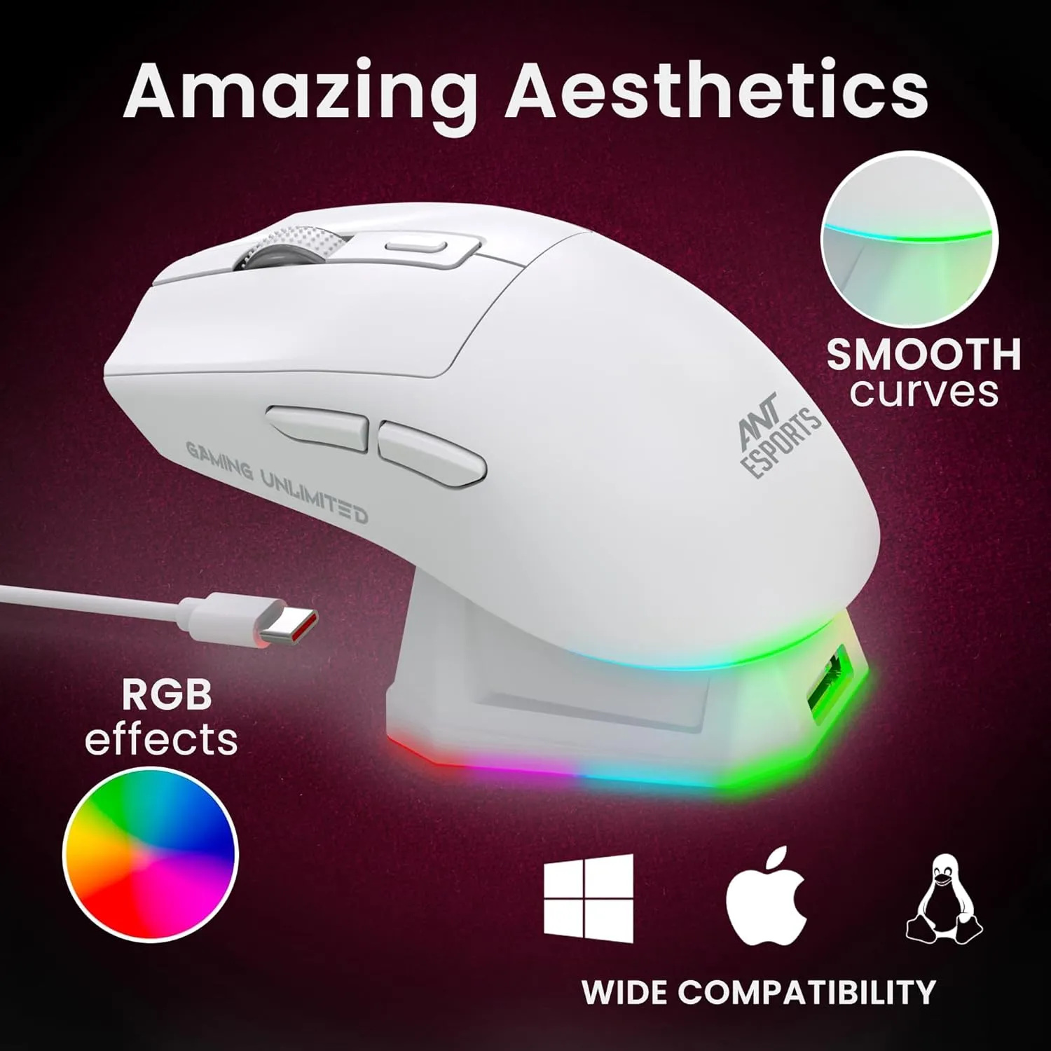 Ant Esports GM810 Pro Wireless Optical Gaming Mouse (White) overview 6