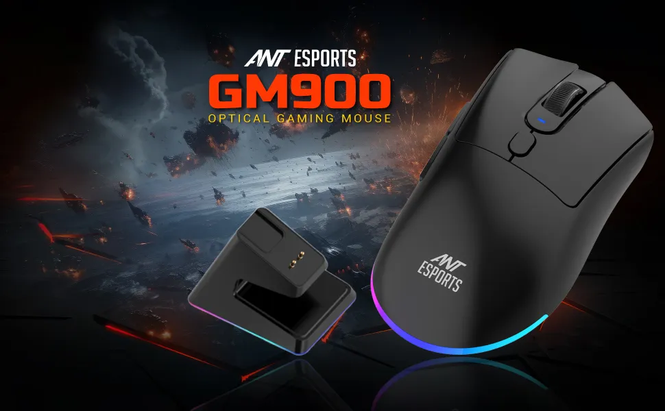 Ant Esports GM900 Pro Gaming Mouse with Charging Dock (Black) overview 1