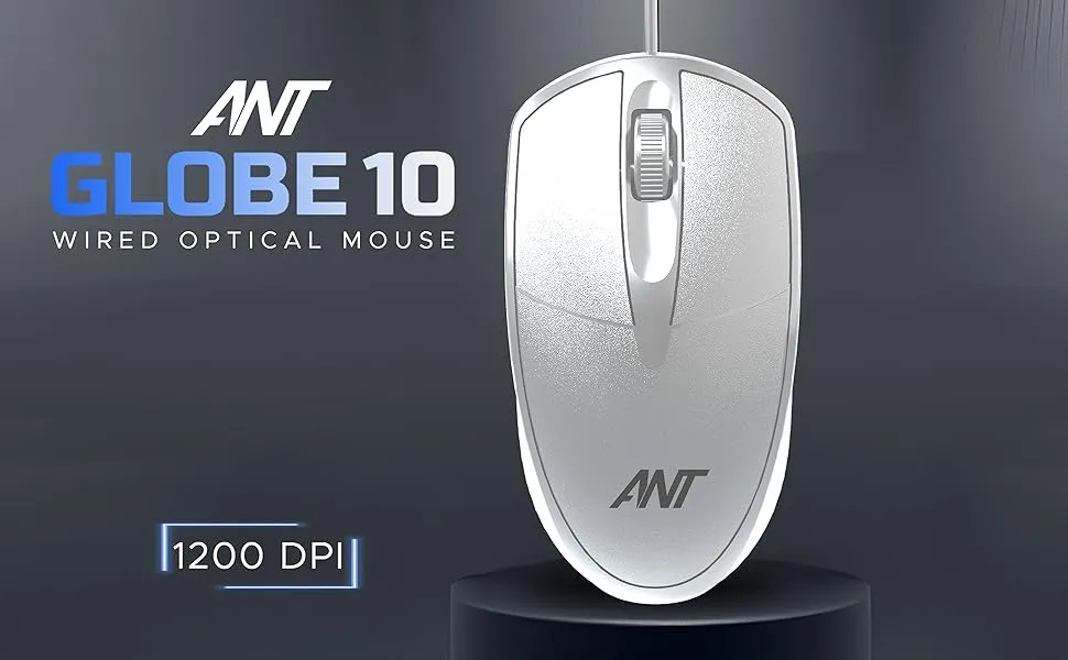 Ant Esports Globe 10 Wired Optical Mouse with 1200 DPI (White) overview 1