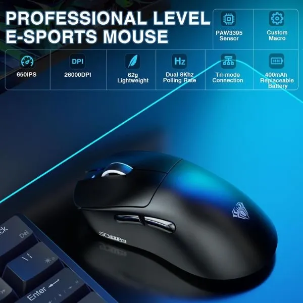 Aula SC900Pro Tri-Mode Wireless Gaming Mouse (Black) overview 1