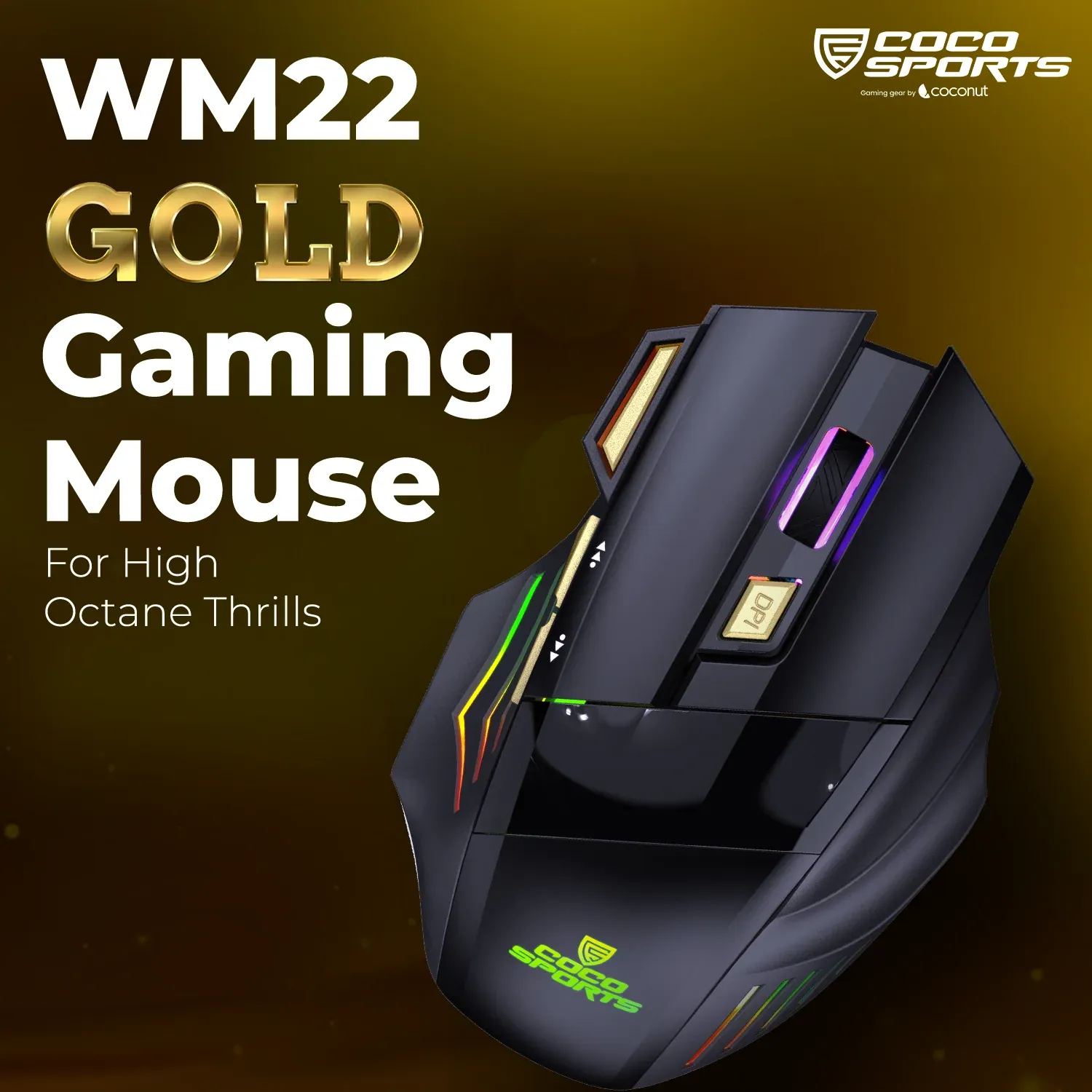 Coconut WM22 Gold Wireless Gaming Mouse, Rechargeable, Ergonomic overview 2