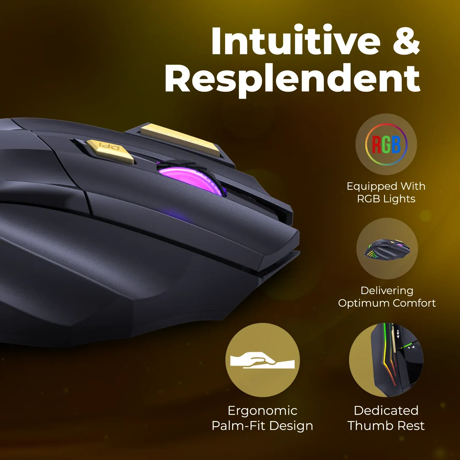 Coconut WM22 Gold Wireless Gaming Mouse, Rechargeable, Ergonomic overview 4