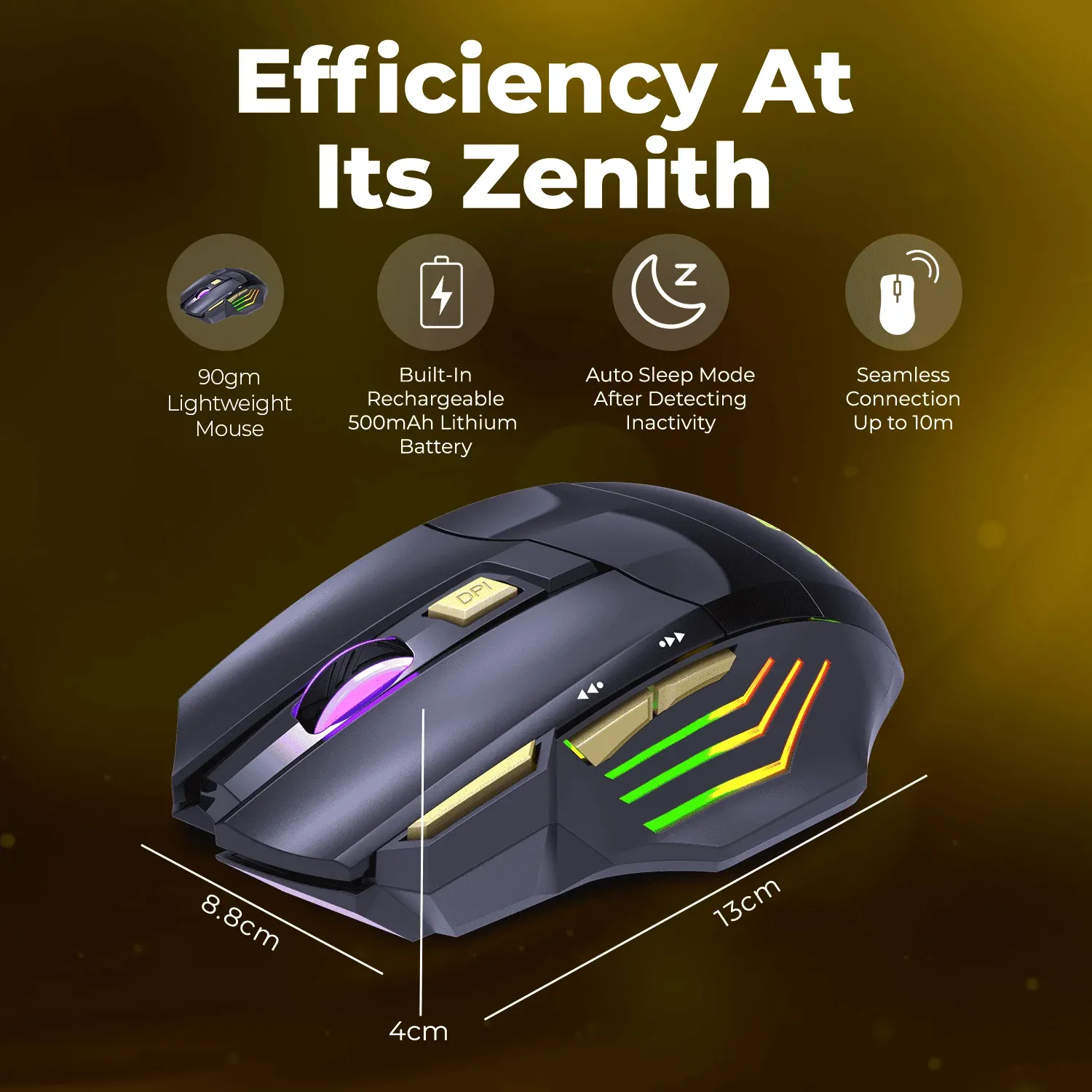 Coconut WM22 Gold Wireless Gaming Mouse, Rechargeable, Ergonomic overview 6