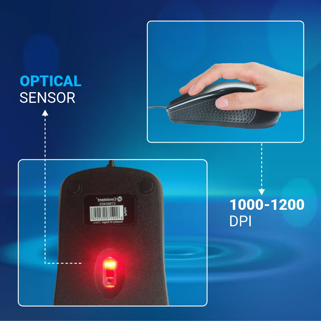 Consistent Pulse Wired Mouse for Desktop and Laptop | 1000-1200 DPI | Ergonomic Design overview 3