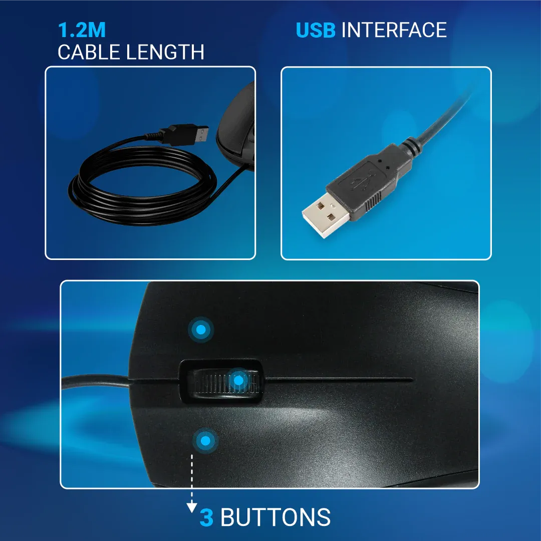 Consistent Pulse Wired Mouse for Desktop and Laptop | 1000-1200 DPI | Ergonomic Design overview 4
