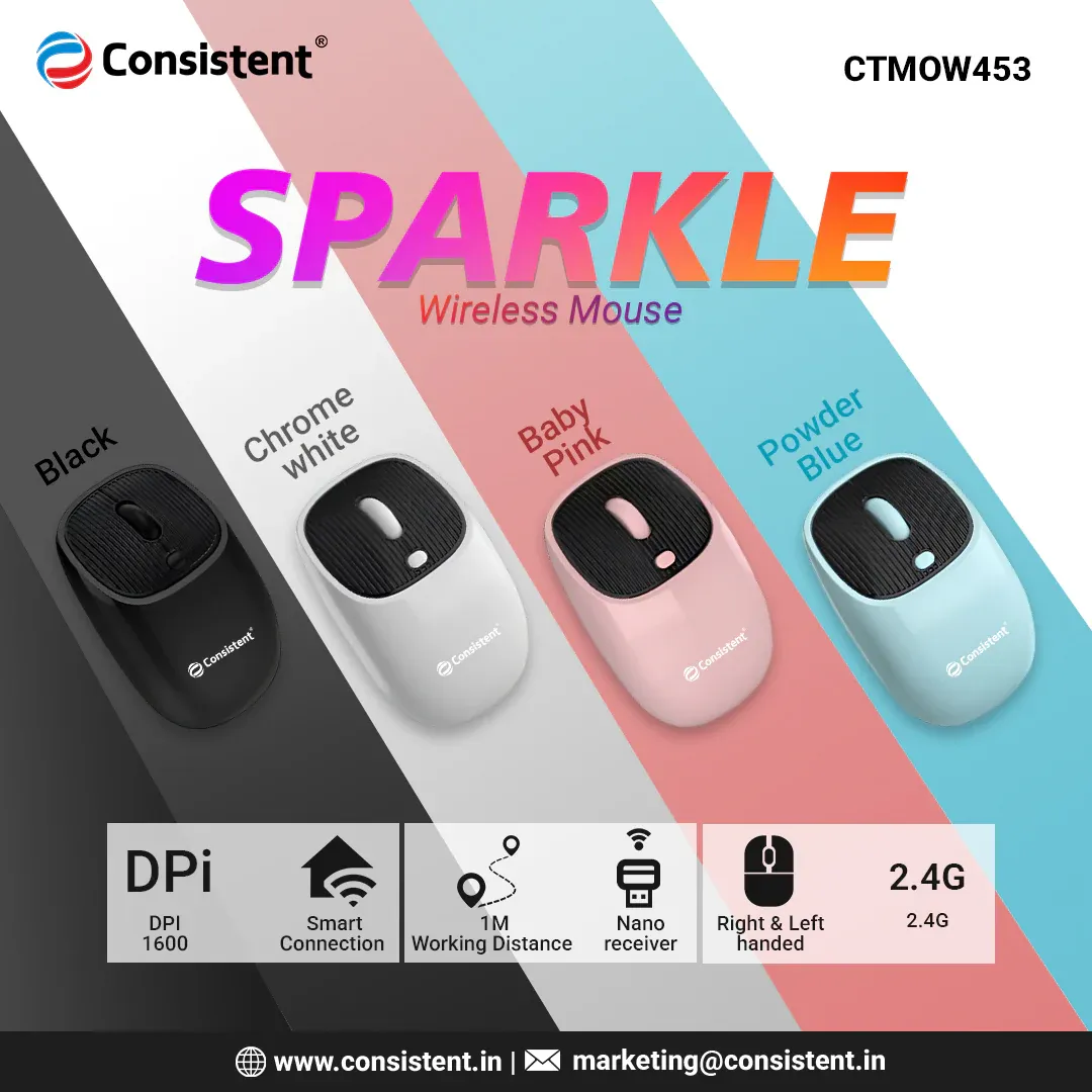 Consistent Sparkle Wireless Mouse 2.4G Portable Mobile Optical Office Mouse with USB (Power Blue) overview 1