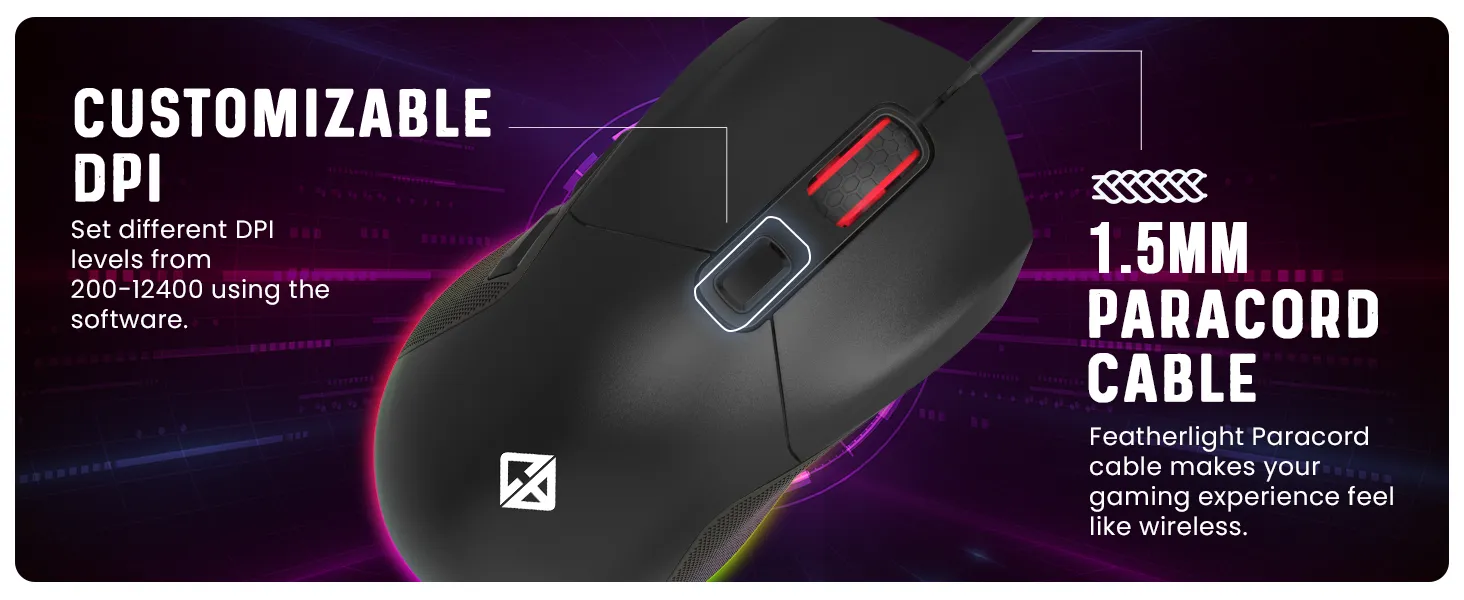 Cosmic Byte Firestorm RGB Wired Gaming Mouse with PTFE feet overview 3
