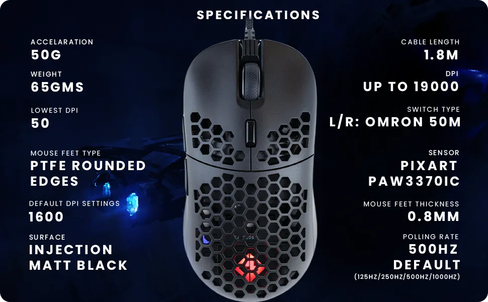 Cosmic Byte Kilonova 3370IC PRO X-Light RGB Wired Gaming Mouse overview 6