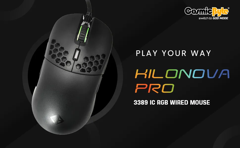 Cosmic Byte Kilonova PRO 3389IC RGB Wired Gaming Mouse with Pixart 3389 Sensor, Ultra Lightweight 73grams, Adjustable Weights, Paracord Cable, Replaceable Top Cover and Side Buttons overview 1