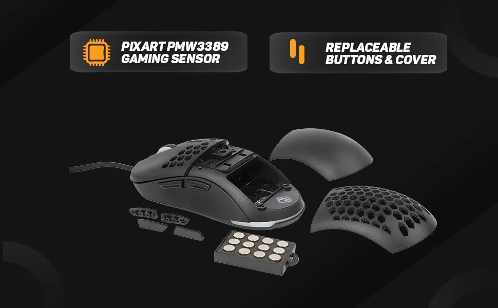 Cosmic Byte Kilonova PRO 3389IC RGB Wired Gaming Mouse with Pixart 3389 Sensor, Ultra Lightweight 73grams, Adjustable Weights, Paracord Cable, Replaceable Top Cover and Side Buttons overview 2
