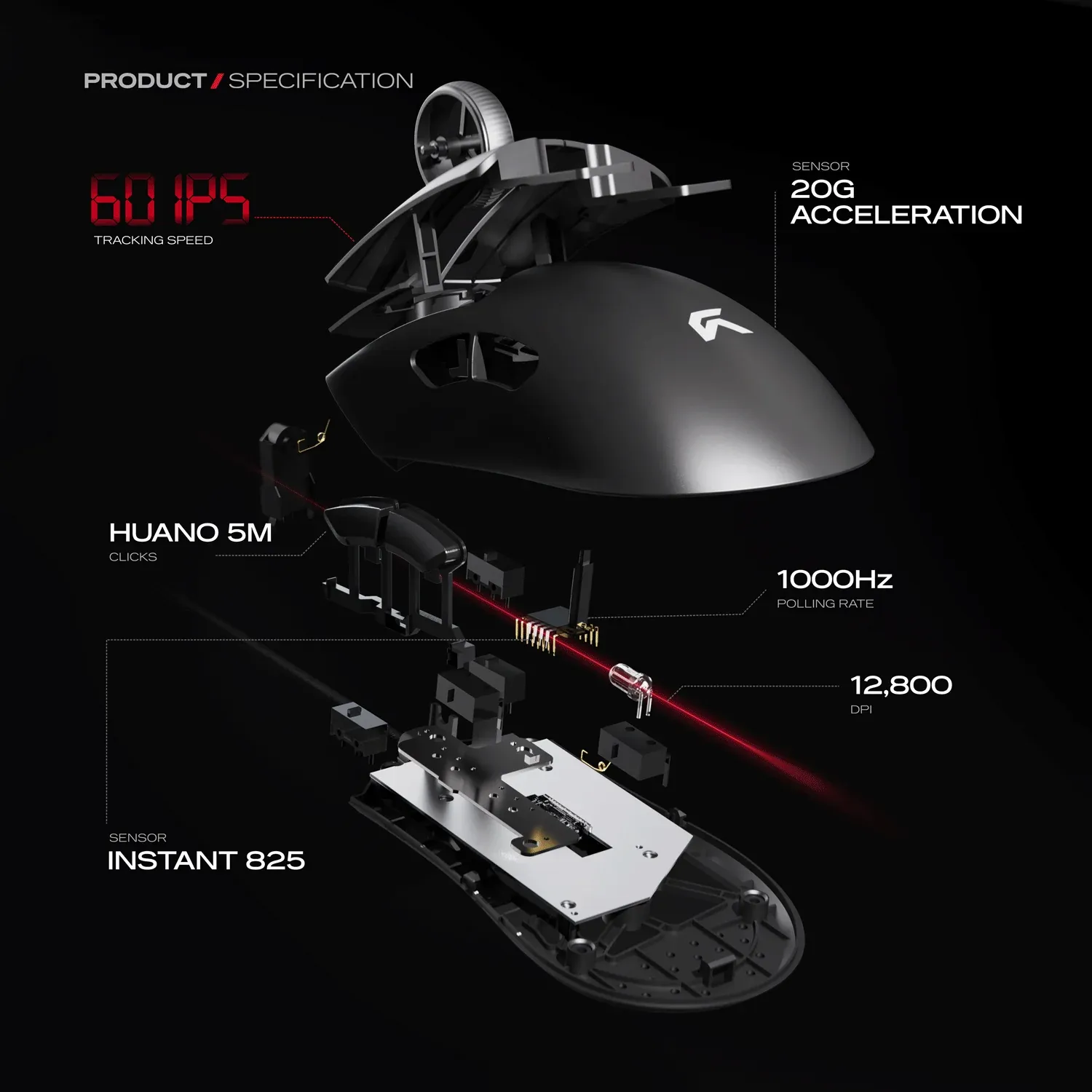 Cybeart Ghost - 49g Ultra-light Wired Gaming Mouse - Black overview 2