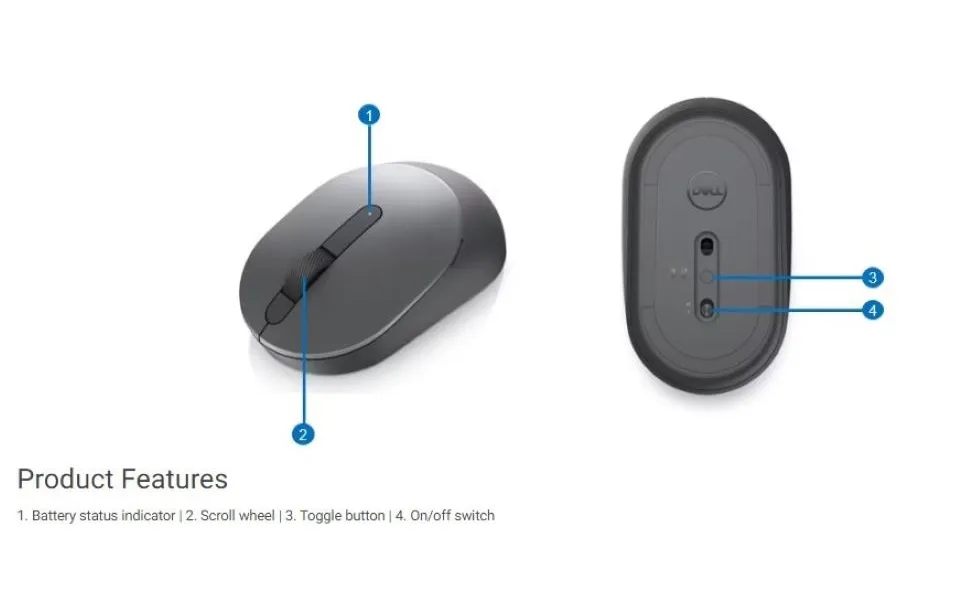 Dell MS3320W-Titan Grey Dual Connectivity 3-Button Bluetooth 5.0 & Wireless 2.4Ghz Mouse overview 4