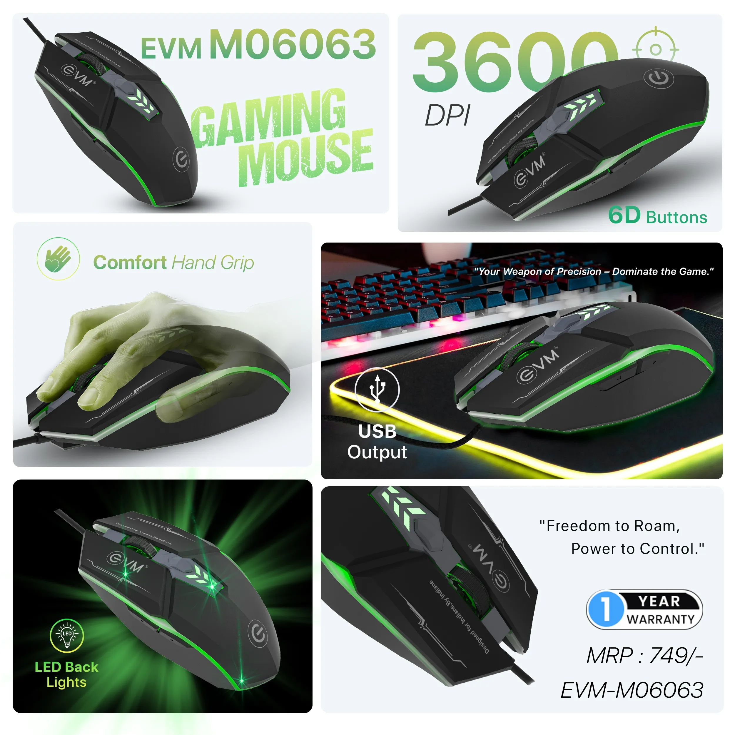 EVM M06063 Wired Gaming Mouse (Black) overview 1