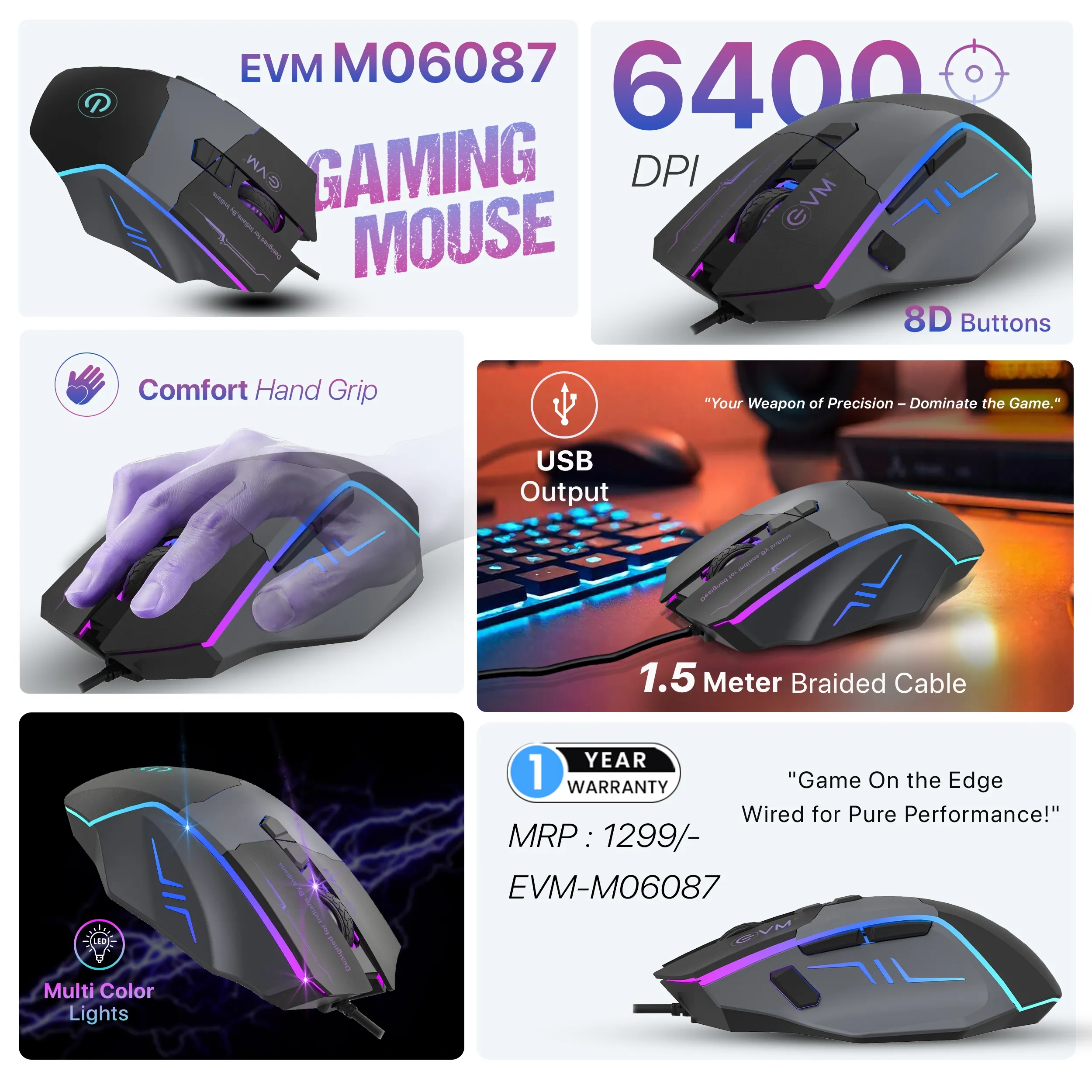 EVM M06087 Wired Gaming Mouse (Black) overview 1