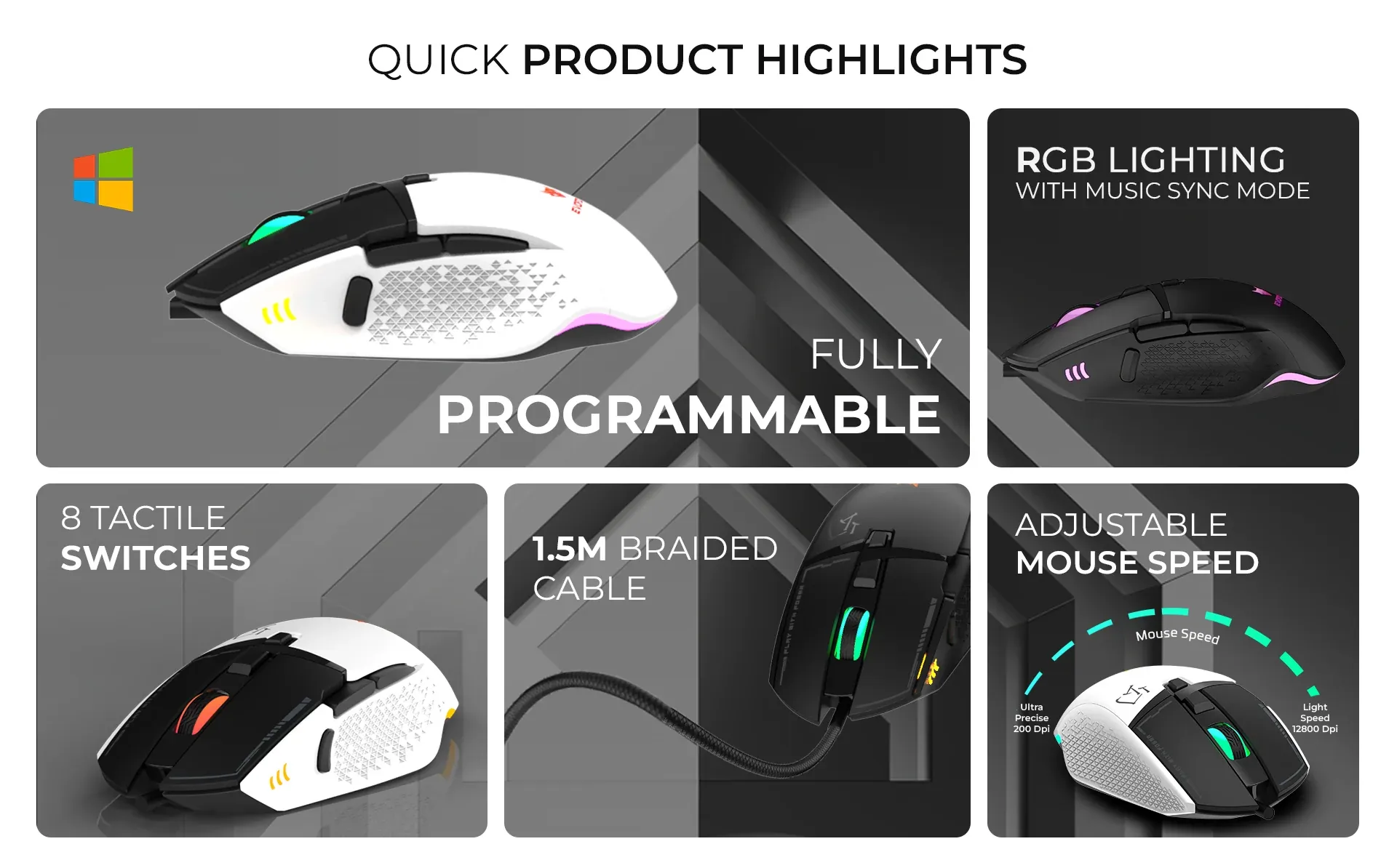 EvoFox Phantom 2 Programmable Wired Gaming Mouse - (White) overview 1
