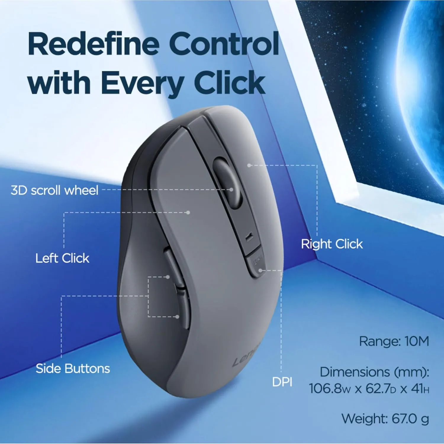 Lenovo WL310 Bluetooth Silent Wireless Mouse (Grey) overview 4