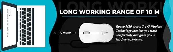 RAPOO M20 Wireless Mouse, 2.4 GHz with USB Nano Receiver, Optical Tracking, Ambidextrous, PC/Mac/Laptop - Black overview 2