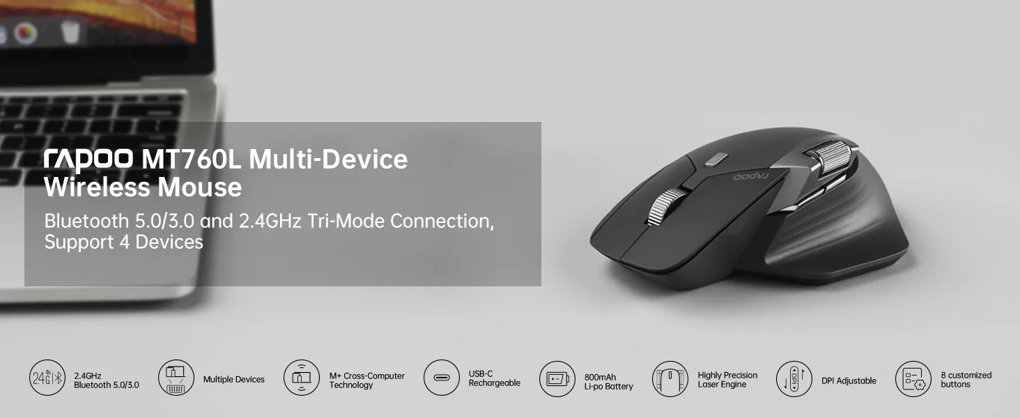 Rapoo MT760L Wireless Bluetooth Mouse (Matte Black) overview 7