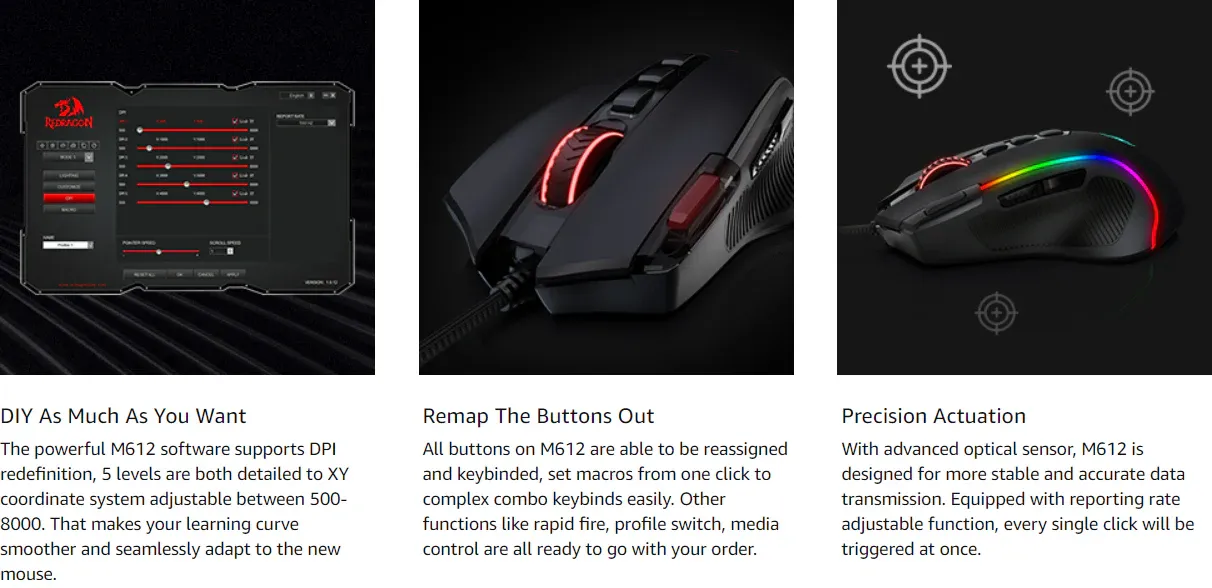 Redragon M612 Predator RGB Wired Optical Gaming Mouse overview 3