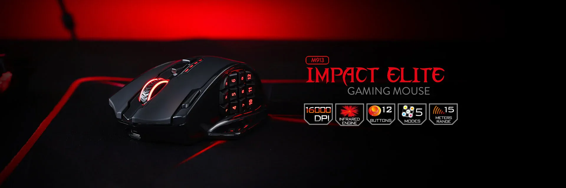 Redragon M913 Impact Elite Wired and Wireless Gaming Mouse (Black) overview 1
