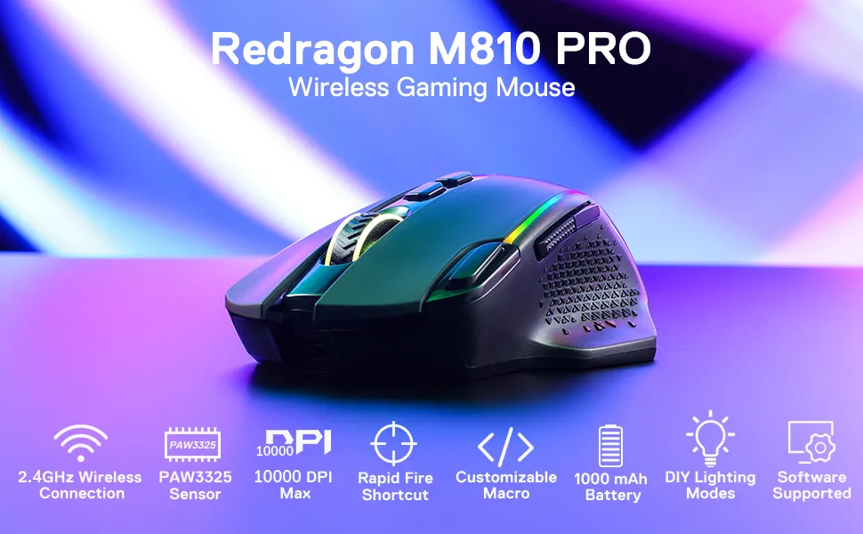 Redragon Taipan Pro M810 Pro RGB Wired And Wireless Mouse overview 1