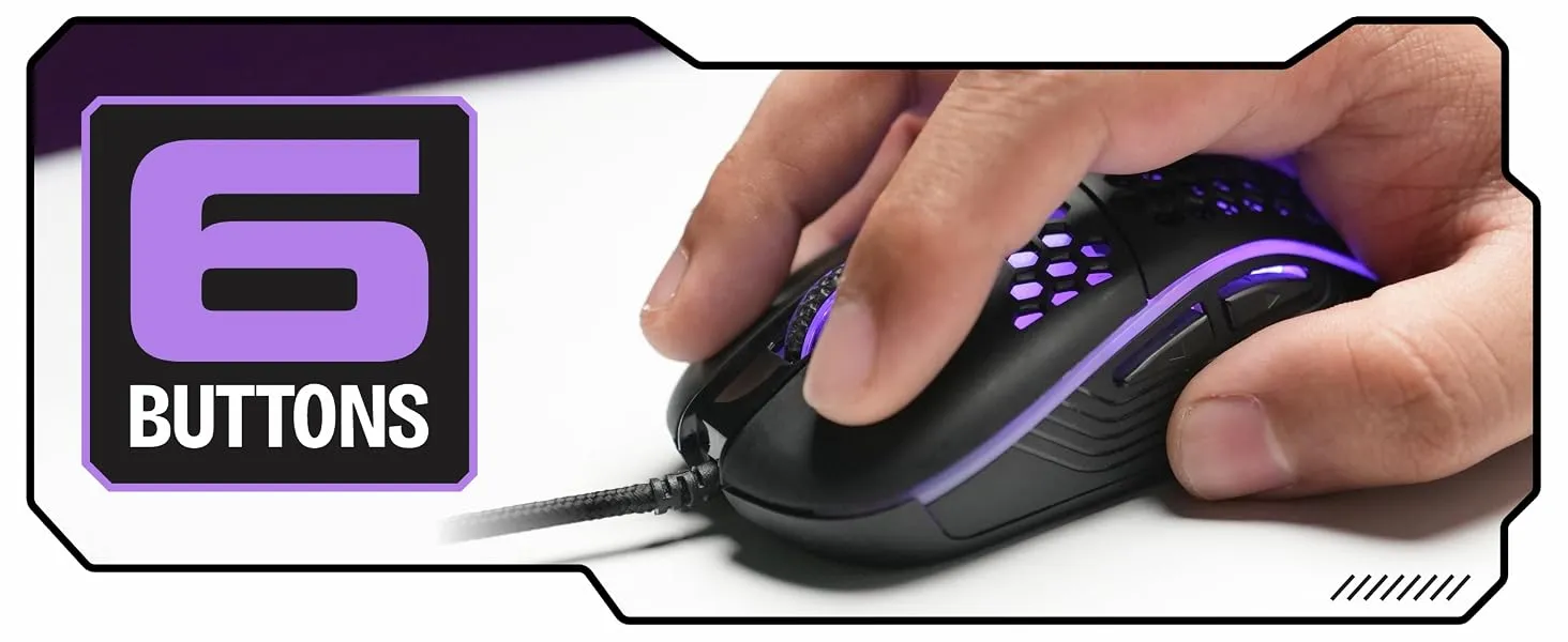 TAG Gamerz Fusion RGB Gaming Mouse Black USB Wired, Honeycomb Design, 4800 DPI Optical Sensor, 6 Buttons, 3 Million Clicks, 7 RGB Lighting Effects, 1.5m Braided Cable, for Windows Mac Linux PC Laptop overview 3