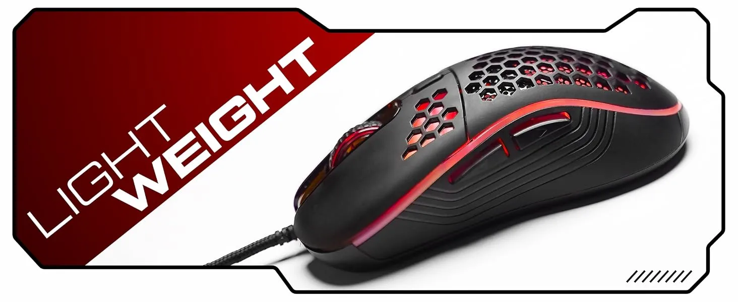 TAG Gamerz Fusion RGB Gaming Mouse Black USB Wired, Honeycomb Design, 4800 DPI Optical Sensor, 6 Buttons, 3 Million Clicks, 7 RGB Lighting Effects, 1.5m Braided Cable, for Windows Mac Linux PC Laptop overview 4