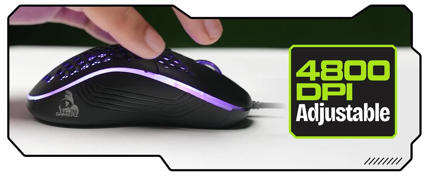 TAG Gamerz Fusion RGB Gaming Mouse Black USB Wired, Honeycomb Design, 4800 DPI Optical Sensor, 6 Buttons, 3 Million Clicks, 7 RGB Lighting Effects, 1.5m Braided Cable, for Windows Mac Linux PC Laptop overview 5