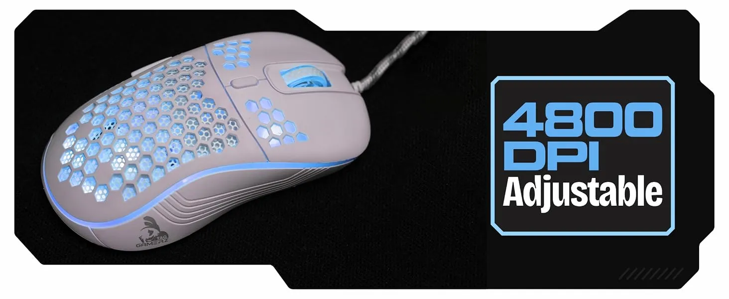 TAG Gamerz Fusion RGB Gaming Mouse White USB Wired, Honeycomb Design, 4800 DPI Optical Sensor, 6 Buttons, 3 Million Clicks, 7 RGB Lighting Effects, 1.5m Braided Cable, for Windows Mac Linux PC Laptop overview 4