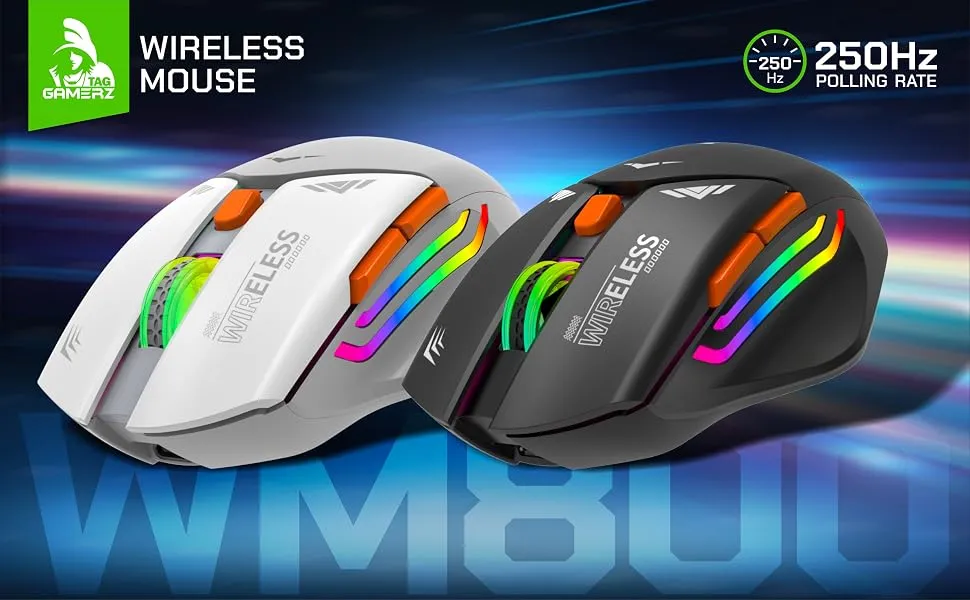 TAG WM800 Wireless Gaming Mouse with 2.4 GHz Wireless (Connectivity), Rechargeable Battery, RGB Lights, Adjustable Optical 1600 DPI, for Laptop, PC, Tablet, Smartphone overview 1