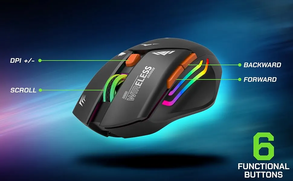 TAG WM800 Wireless Gaming Mouse with 2.4 GHz Wireless (Connectivity), Rechargeable Battery, RGB Lights, Adjustable Optical 1600 DPI, for Laptop, PC, Tablet, Smartphone overview 3