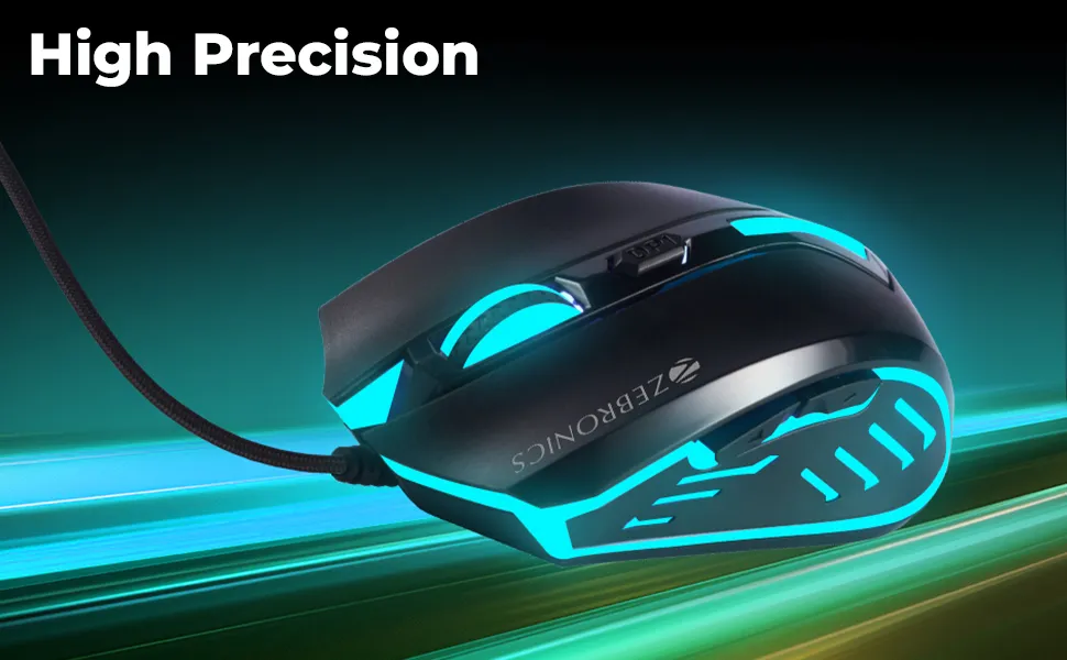 ZEBRONICS Sniper High Precision Wired Gaming Mouse with 6 Buttons, Multicolor LED Lights, DPI Switch with 800/1200/1600/2400 DPI’s, Plug & Play, 1 Million Clicks, 87 Grams Light Mouse overview 2