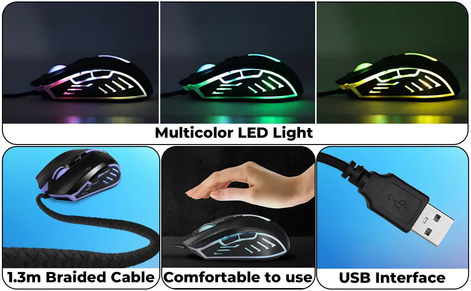ZEBRONICS Sniper High Precision Wired Gaming Mouse with 6 Buttons, Multicolor LED Lights, DPI Switch with 800/1200/1600/2400 DPI’s, Plug & Play, 1 Million Clicks, 87 Grams Light Mouse overview 4