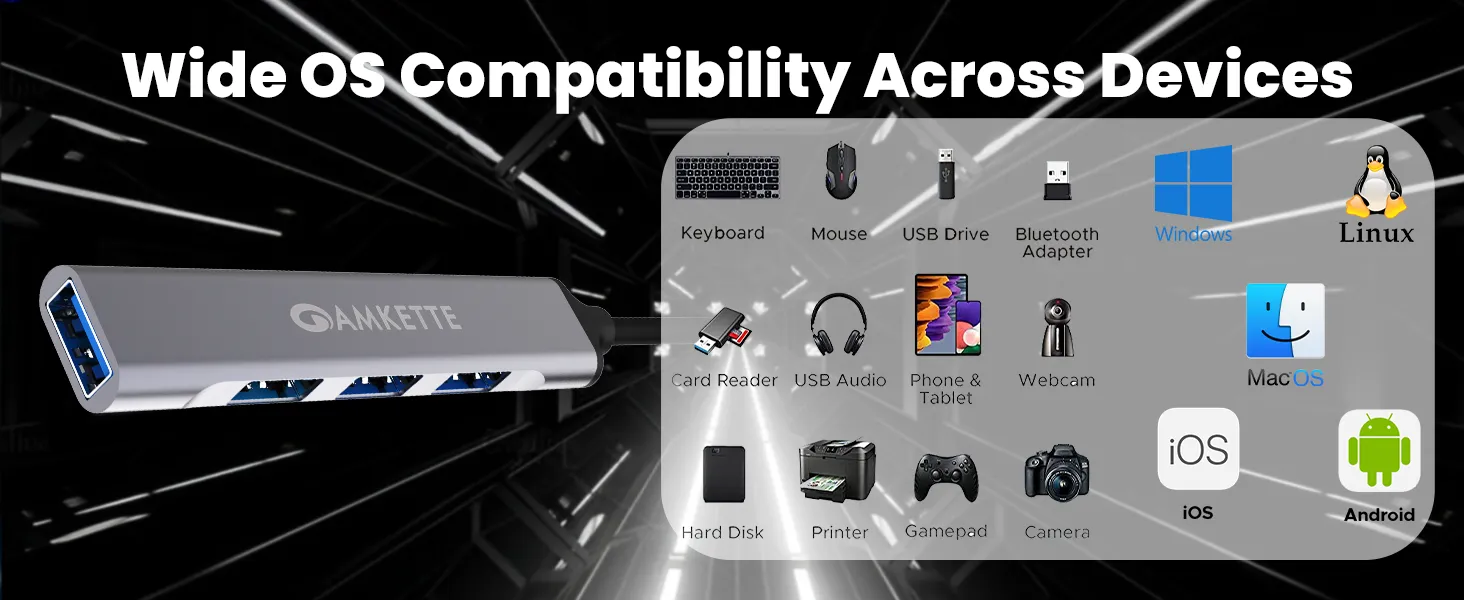 Amkette 4 Port Hybrid USB 3.0 Hub Type C+A - (Grey) overview 6