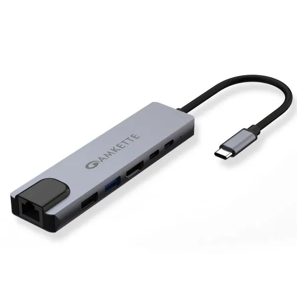 Amkette 6-in-1 Type C Ethernet USB Hub (Space Grey)