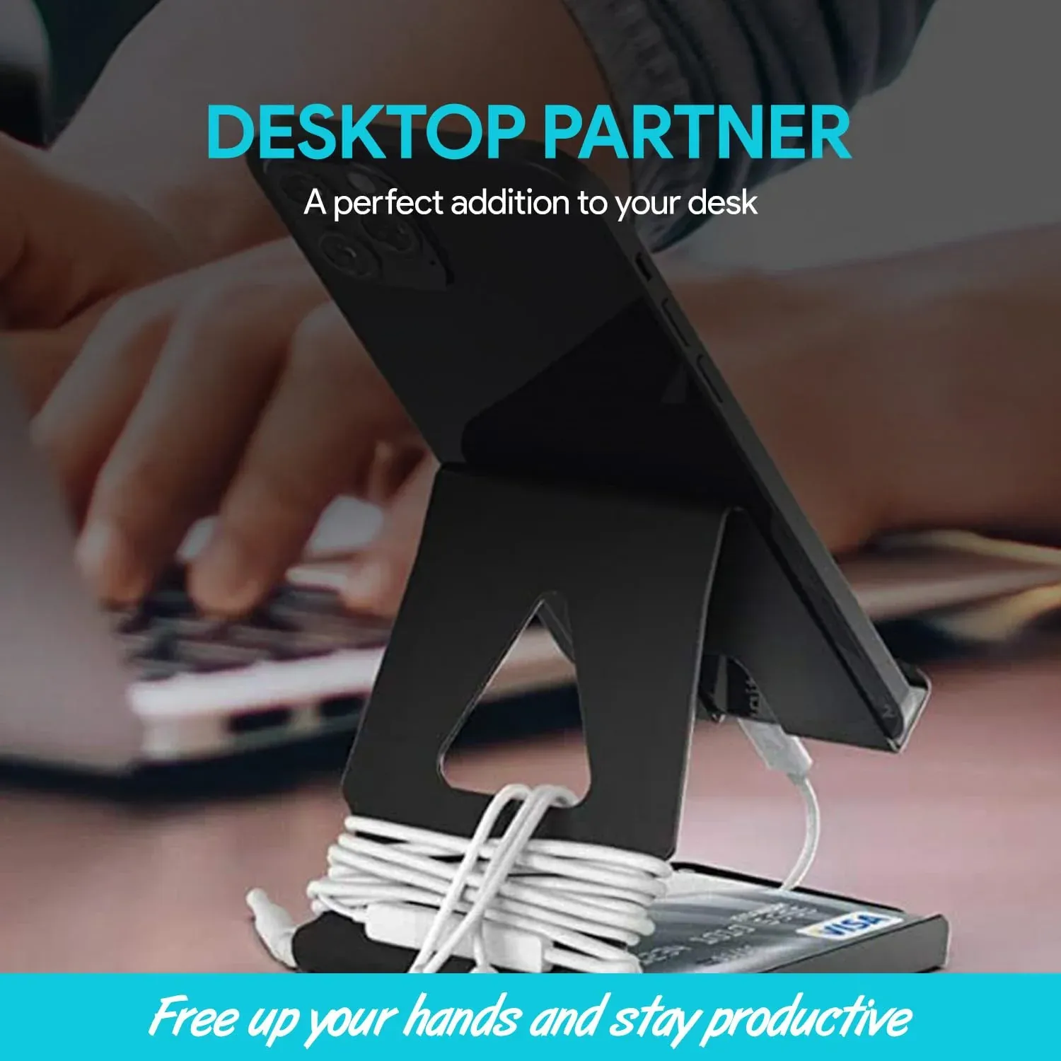 Amkette Ergo Desk 2 in 1 Metal Phone Holder (Black) overview 1