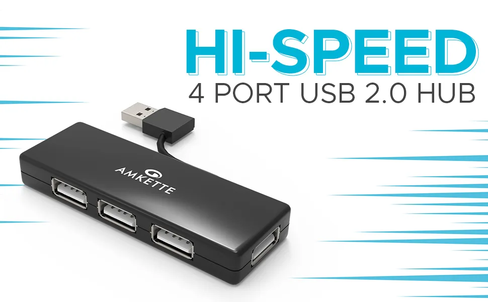 Amkette FUH341 High-Speed USB 2.0 4 Port Hub (Black) overview 1