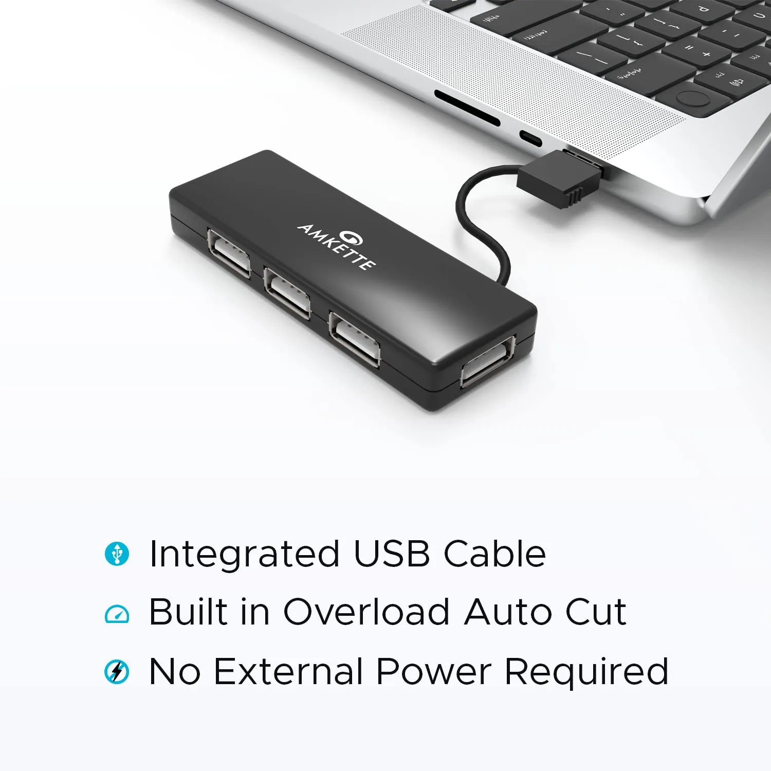 Amkette FUH341 High-Speed USB 2.0 4 Port Hub (Black) overview 2