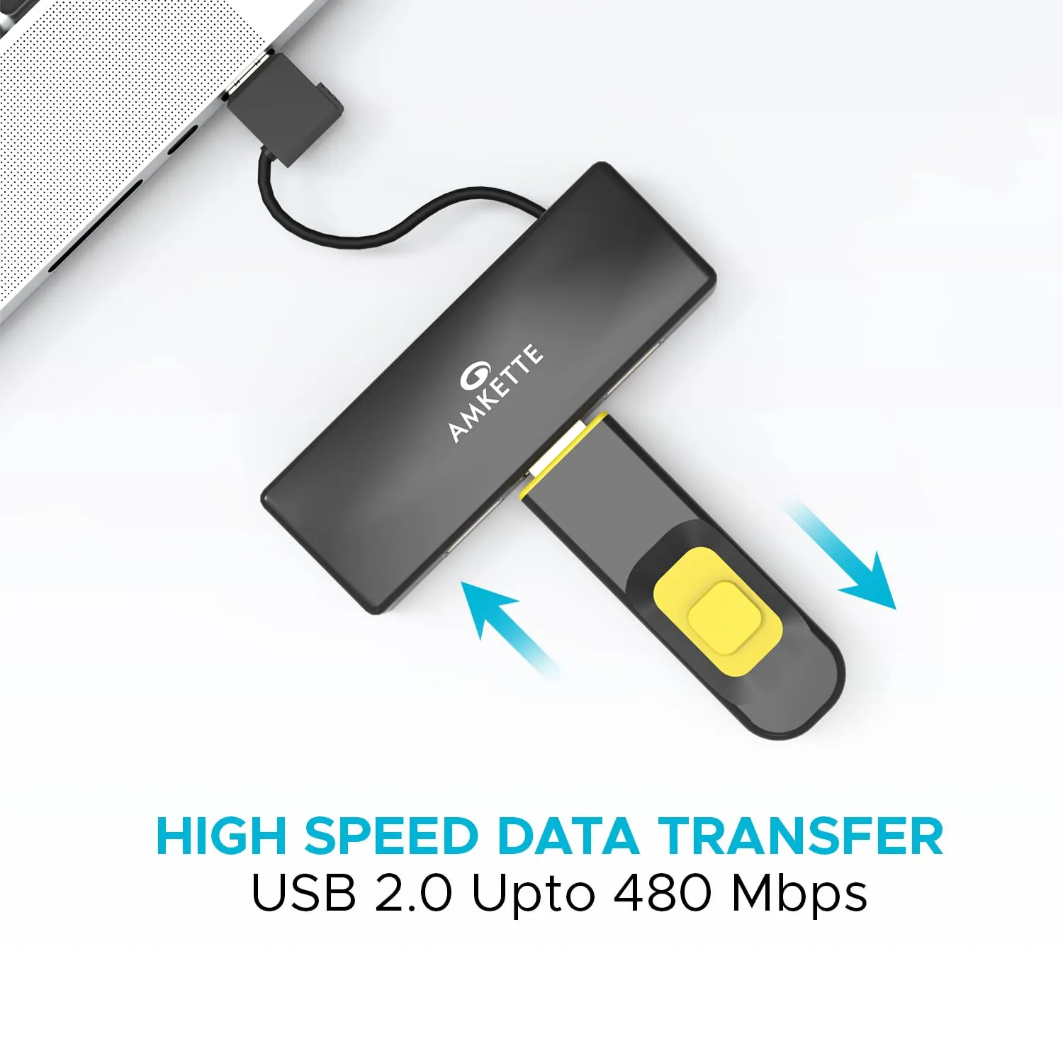 Amkette FUH341 High-Speed USB 2.0 4 Port Hub (Black) overview 3