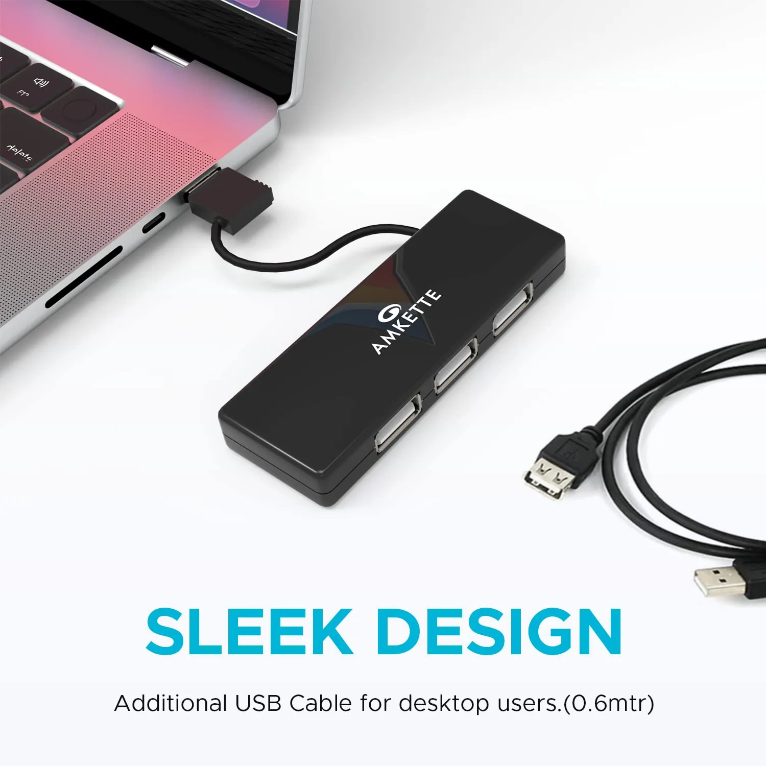 Amkette FUH341 High-Speed USB 2.0 4 Port Hub (Black) overview 4