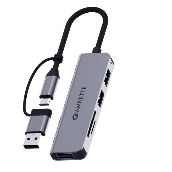Amkette Type A+C 5 in 1 USB 3.0 Hub - (Grey)