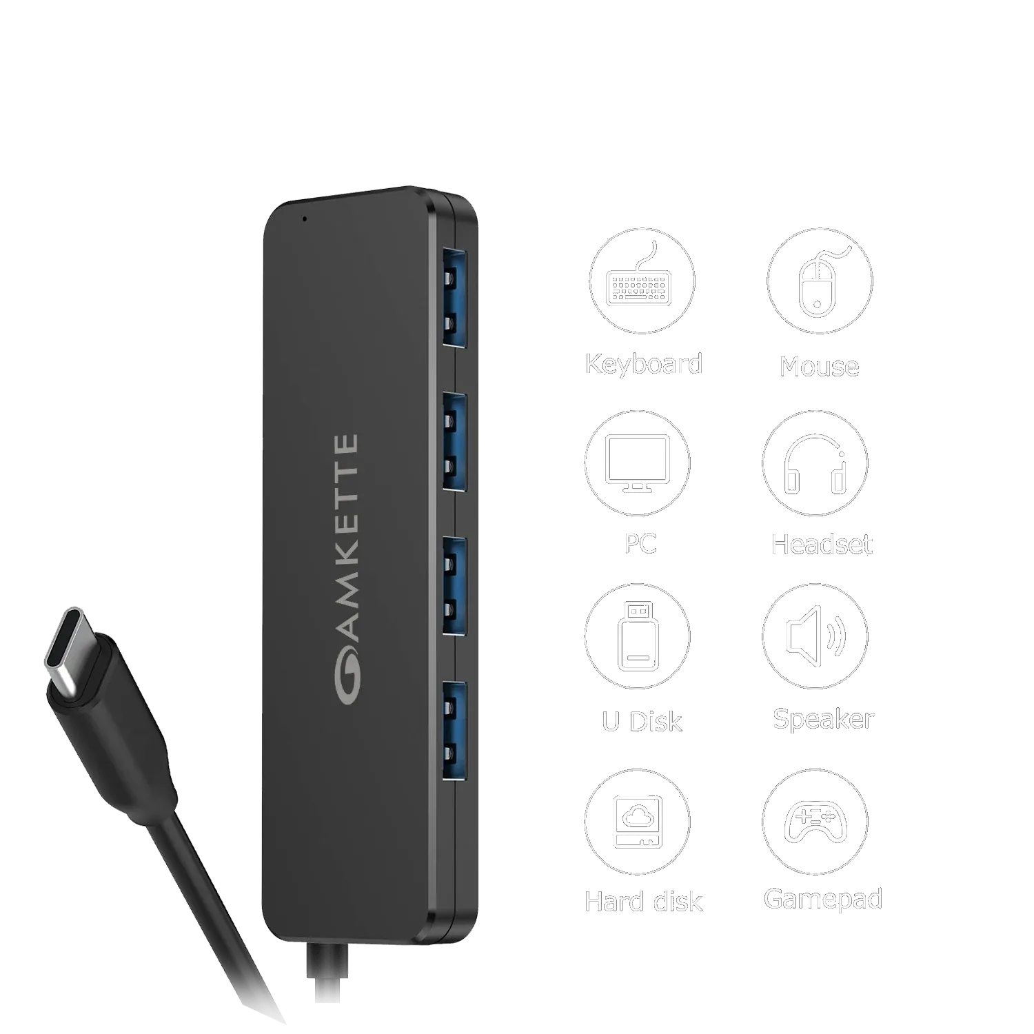 Amkette Type-C 4 Port True USB 3.0 Hub for Laptop, MacBook, chromebooks, Tablets & Smartphones (Black) overview 6