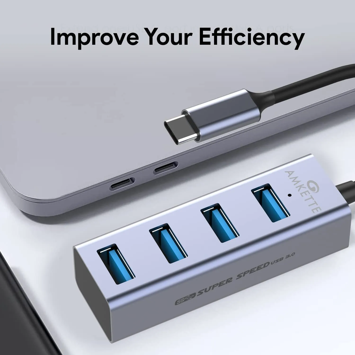 Amkette Type-C 4 Port USB 3.0 Hub (Grey) overview 3