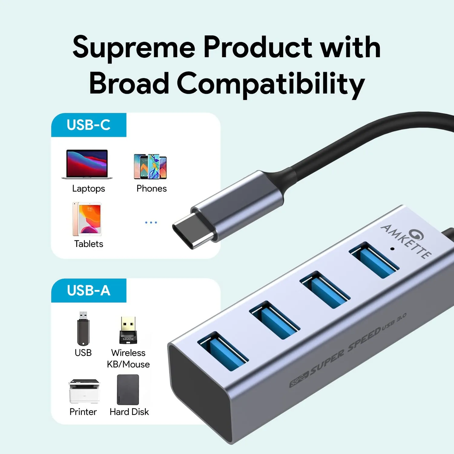 Amkette Type-C 4 Port USB 3.0 Hub (Grey) overview 5