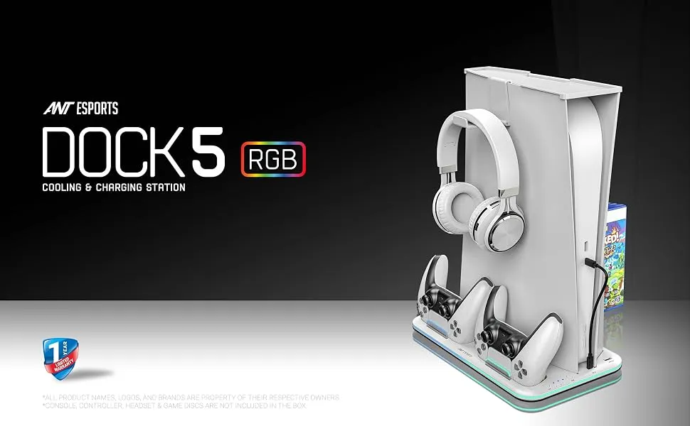 Ant Esports Dock 5 RGB Cooling And Charging Station For Sony PS5 (White) overview 1