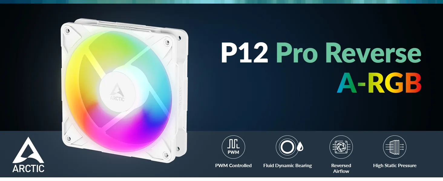 Arctic P12 Pro Reverse ARGB 120mm White Cabinet Fan overview 1