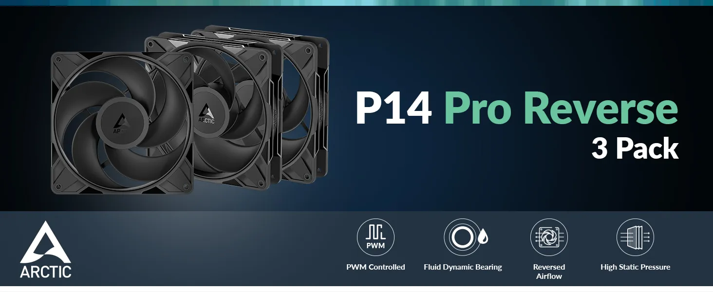 Arctic P14 Pro Reverse 140mm Triple Pack Cabinet Fan overview 1