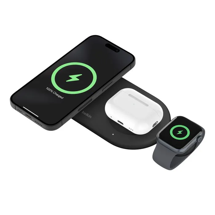 Belkin BoostCharge Pro 3-in-1 Magnetic Wireless Charging Pad with Qi2 15W (Black)